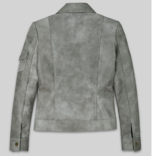 Harbour Gray Gigi Hadid Women's Leather Jacket — back view