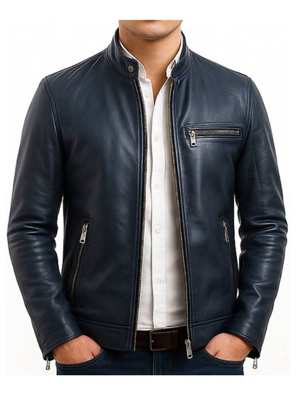 Harrison Blue Leather Jacket - Men Leather Jacket Blue