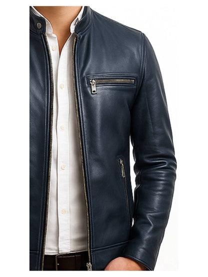 Harrison Blue Leather Jacket - Men Leather Jacket Blue