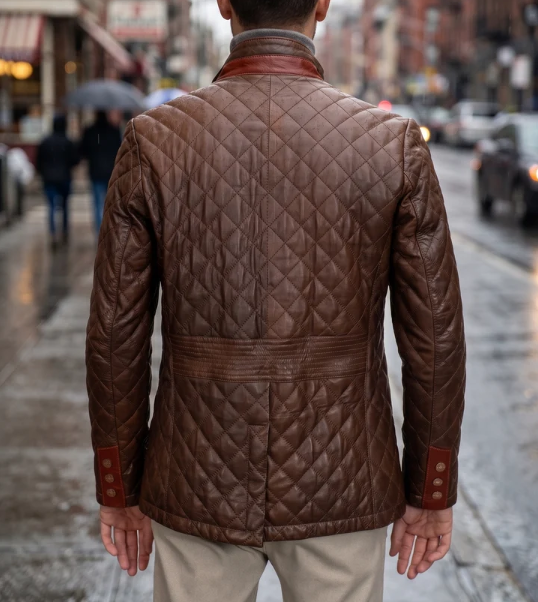 Herman Puffer Brown Leather Jacket For Men
