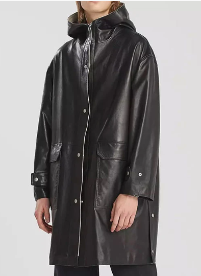 Hooded Leather Trench Coat