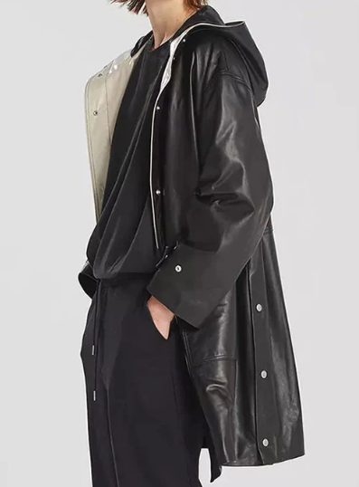Hooded Leather Trench Coat