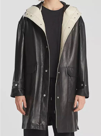 Hooded Leather Trench Coat