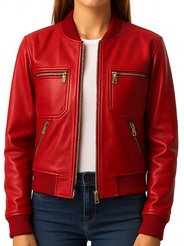 Isla Leather Red Jacket - Women Leather Jacket Red
