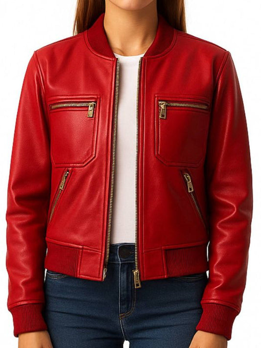 Isla Leather Red Jacket - Women Leather Jacket Red