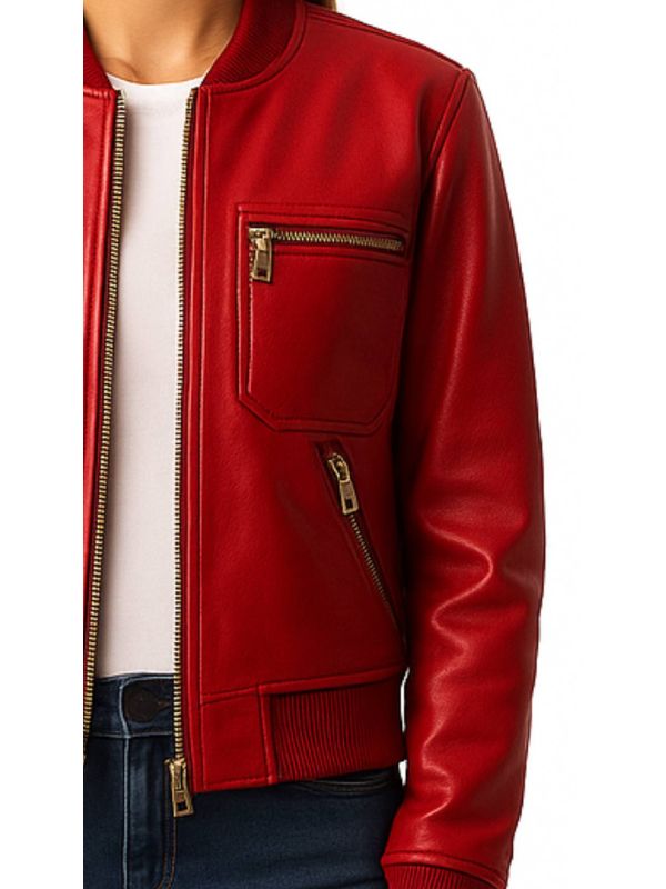Isla Leather Red Jacket - Women Leather Jacket Red