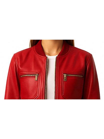 Isla Leather Red Jacket - Women Leather Jacket Red