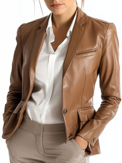 Jack Brown Leather Blazer - Leather Blazer for Women Brown