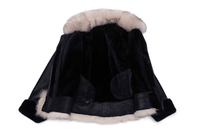 Cecily’s Black Shearling Sheepskin Jacket with Fox Fur Trim