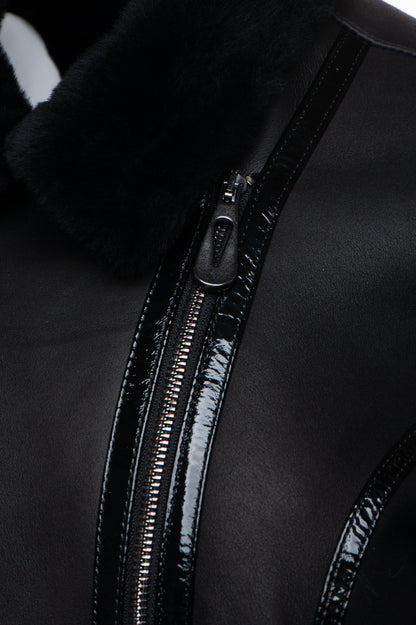 Tashas Black Sheepskin Shearling B-3 Bomber Style Jacket