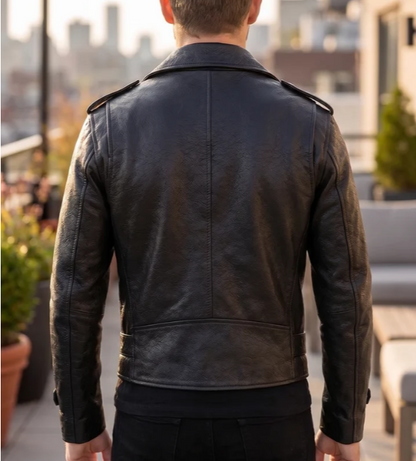 Joseph Black Leather Biker Style Jacket For Men