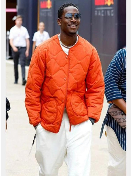 2025 Damson Idris Orange Quilted Bomber Jacket