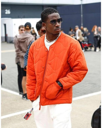 2025 Damson Idris Orange Quilted Bomber Jacket