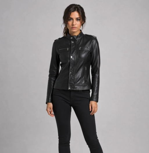 Lara Croft Tomb Raider Women's Leather Jacket — front view on model