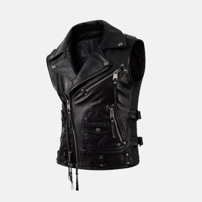 Lavendard Sleeveless Mens Leather Motorcycle Vest