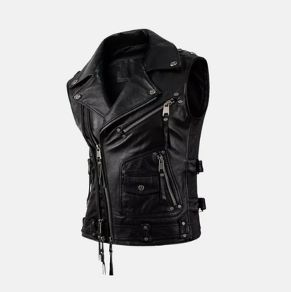 Lavendard Sleeveless Mens Leather Motorcycle Vest