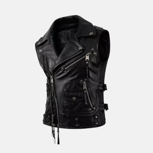 Lavendard Sleeveless Mens Leather Motorcycle Vest