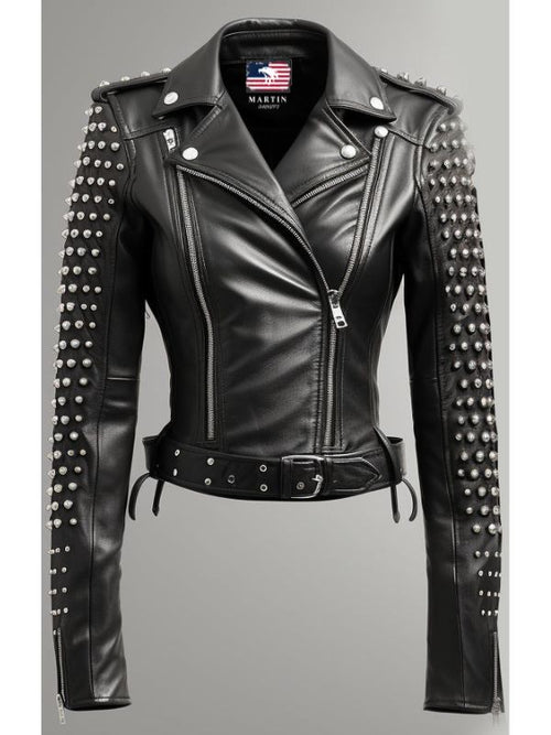 Lawrence Studs Black Women Leather Jacket