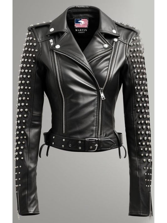 Lawrence Studs Black Women Leather Jacket