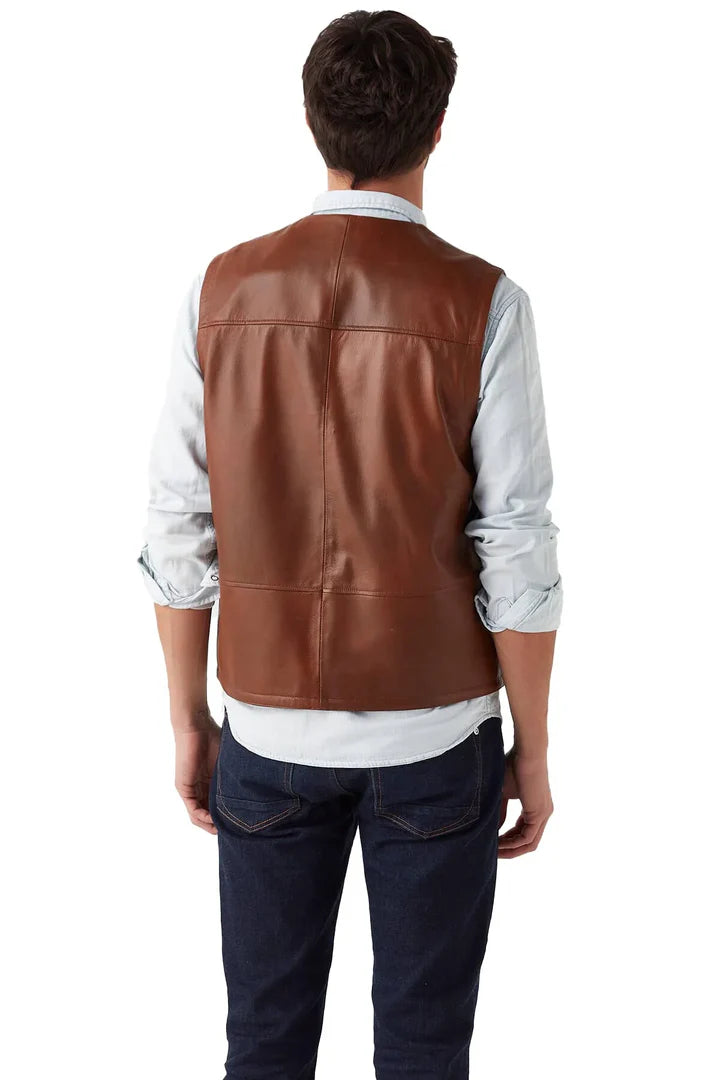 LuxuryBrownLeatherVestFor