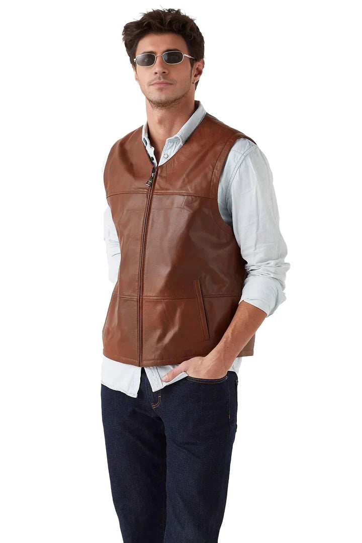 LuxuryBrownLeatherVestForMen