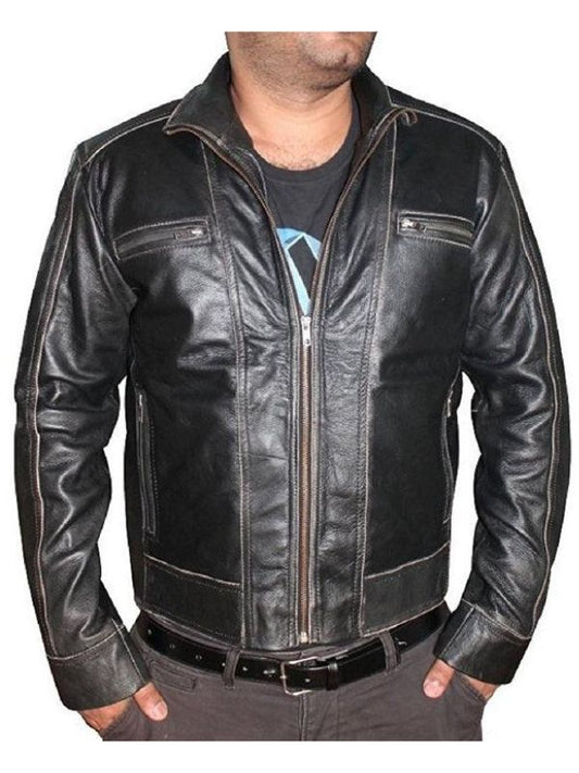 Macho black classic Leather Jacket