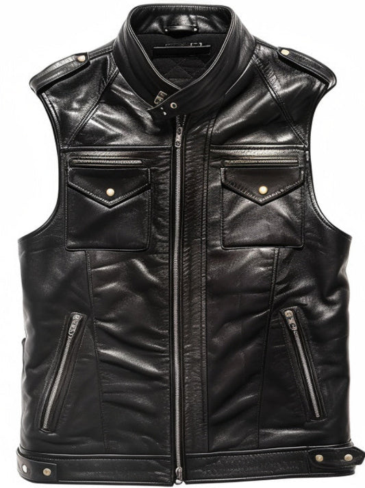 Marcellus Black Leather Vest