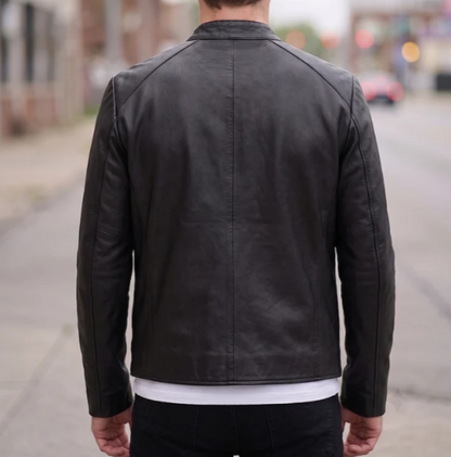 Marsh Black Biker Leather Jacket For Men