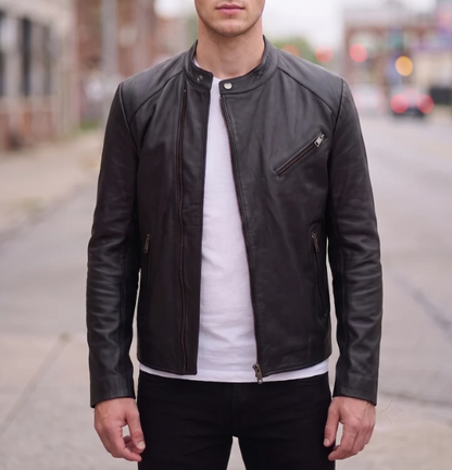 Marsh Black Biker Leather Jacket For Men