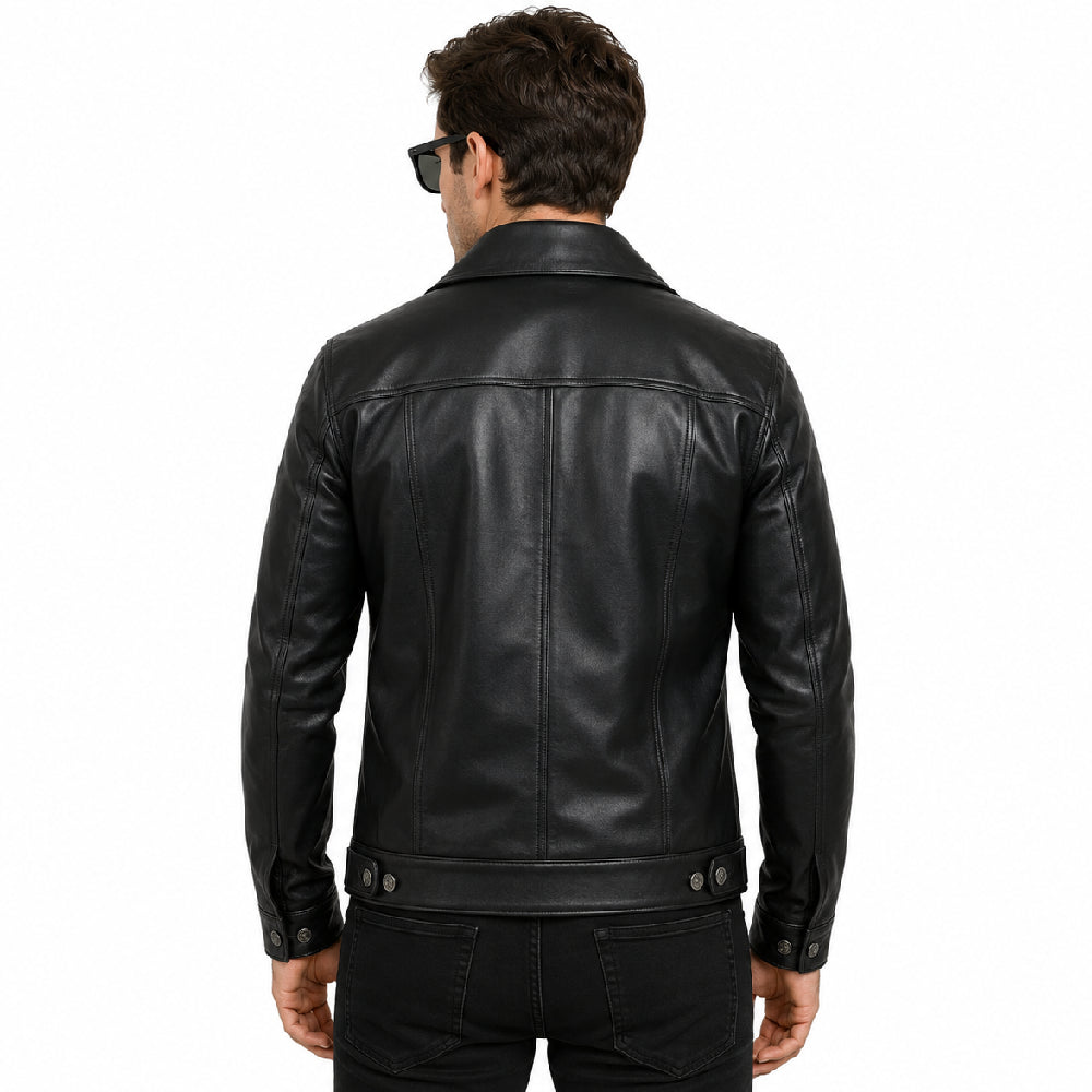 Men's black trucker leather jacket