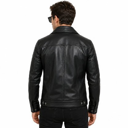 Men's black trucker leather jacket