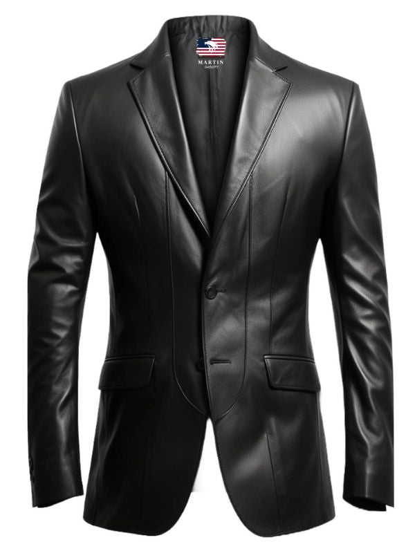 Men 2 Button Leather Blazer
