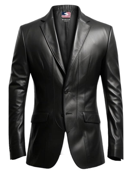 Men 2 Button Leather Blazer
