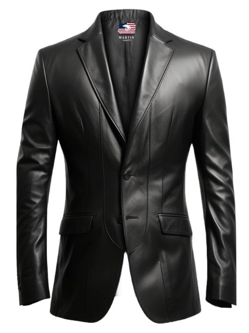 Men 2 Button Leather Blazer