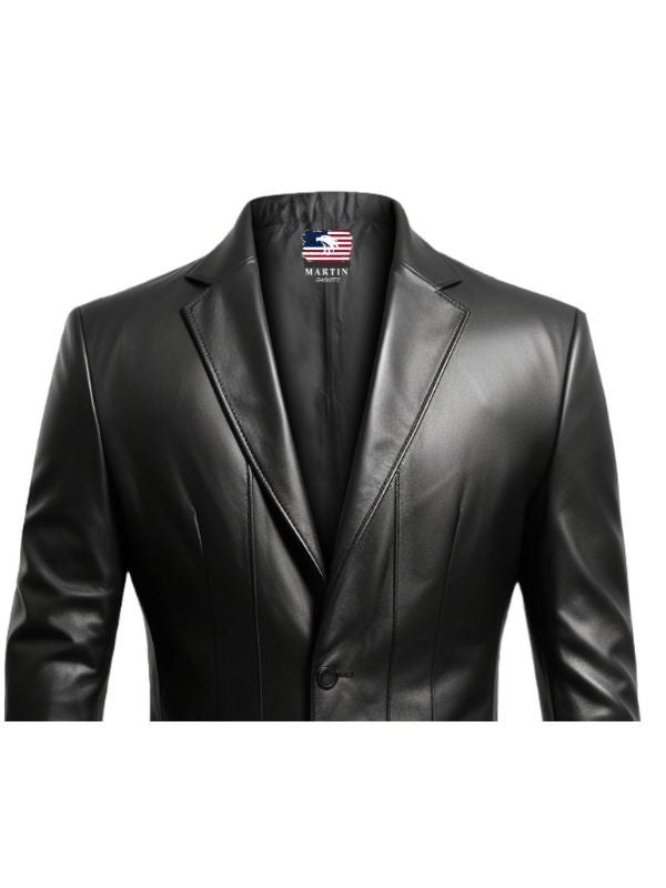 Men 2 Button Leather Blazer