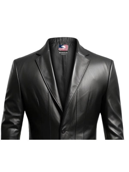 Men 2 Button Leather Blazer