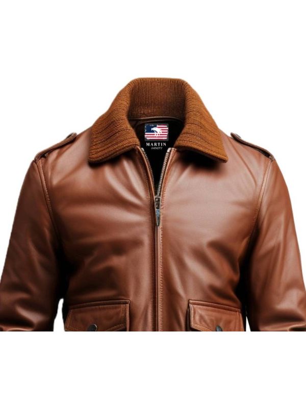 Men Aviator Brown Leather Jacket - Men Leather Jacket Brown