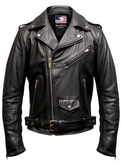 Men Black Biker Genuine Leather Jacket - Biker Jacket Black