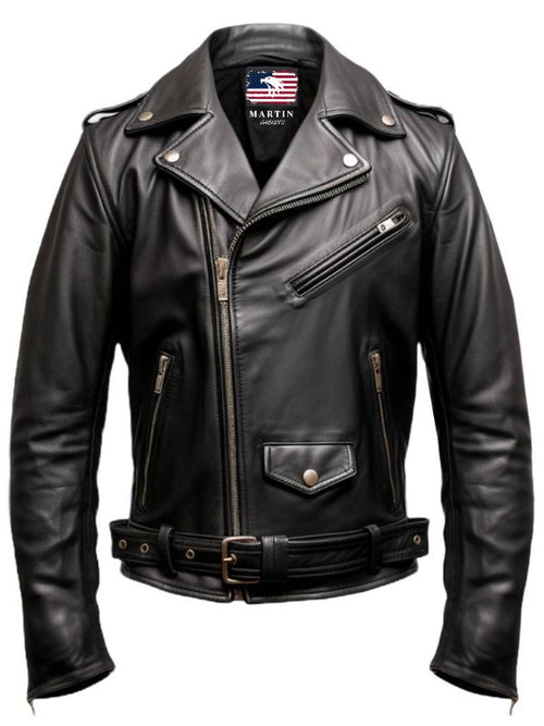 Men Black Biker Genuine Leather Jacket - Biker Jacket Black