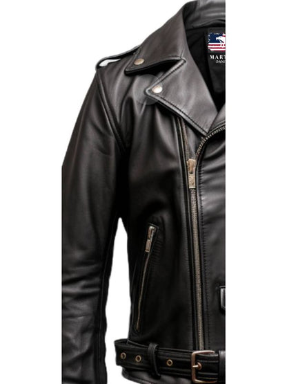 Men Black Biker Genuine Leather Jacket - Biker Jacket Black