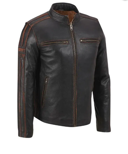 Men Black Cafe Racer Leather Jacket