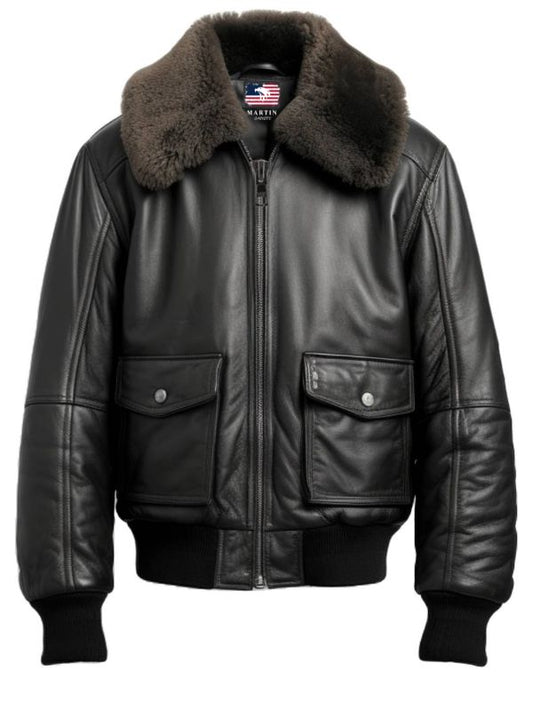 Men Black Leather Bomber Jacket - G1 Bomber Leather Jacket