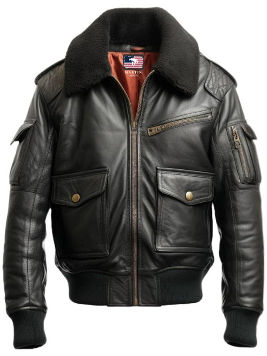Black Bomber Leather Jacket Aviator B3 Style