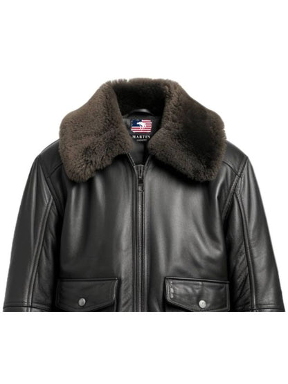 Men Black Leather Bomber Jacket - G1 Bomber Leather Jacket