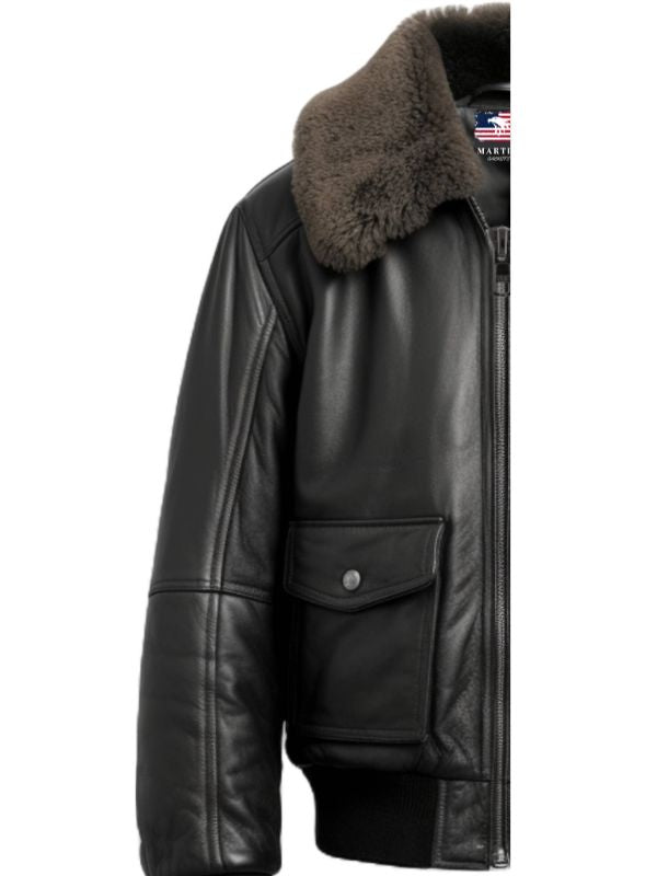 Men Black Leather Bomber Jacket - G1 Bomber Leather Jacket