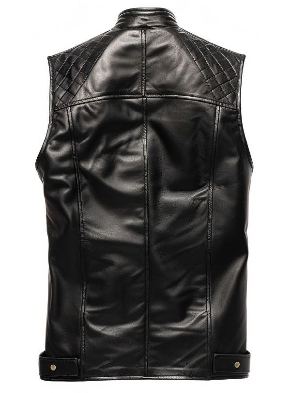 Men Black Leather Vest Quilted Style