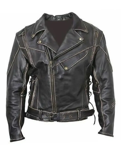 Men Black Moto Leather Jacket
