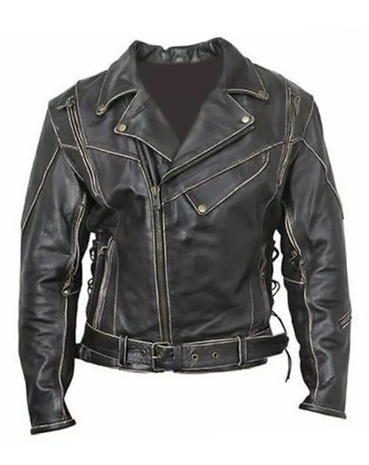Men Black Moto Leather Jacket