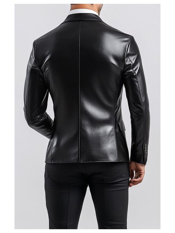Men Black Premium Leather Blazer