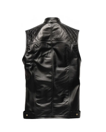 Men Black Quilted Style Leather Vest